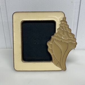 Vintage Seashell Photo Frame Enamel on Metal Cream Tan Small